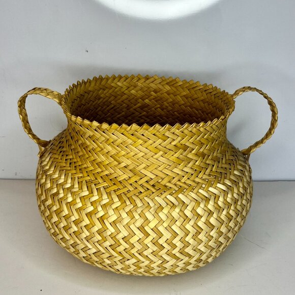 Set 2 Wicker Hand Woven Baskets Tan Handles Tarahumara Planters Boho RARE - Picture 11 of 16